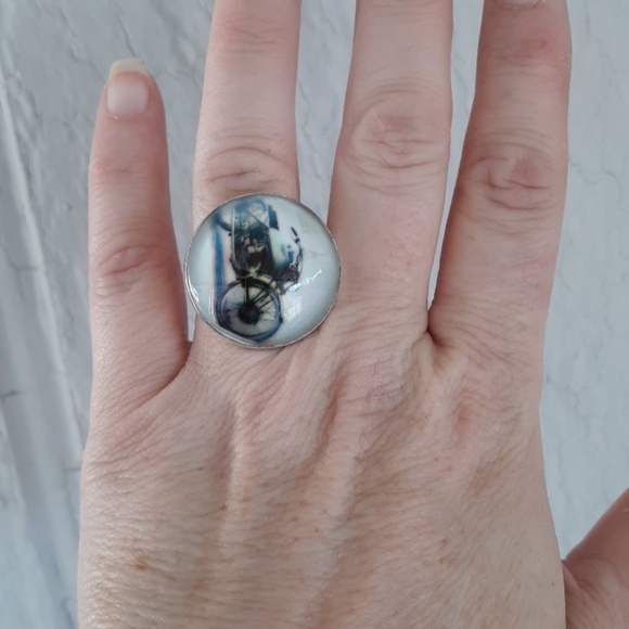 New Unique Motorcycle 925 Silver Glass Ring. - Picture 3 of 9